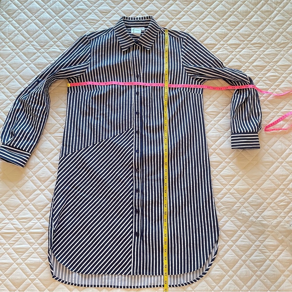 FINLEY Navy and White Bailey Striped Shirt Dress Medium - Picture 9 of 12